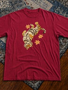 Gildan Antique CherryRed Short Sleeve Tee with Yellow Tiger Graphic
